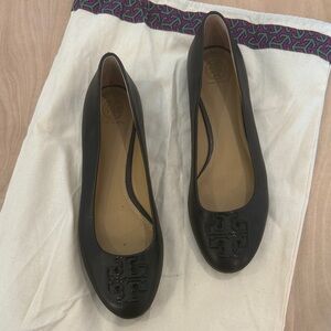 Tory Burch Black Flats with Logo Detail